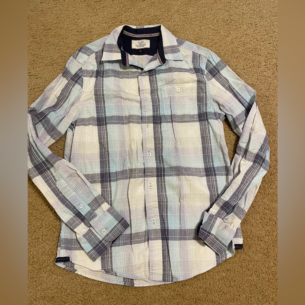 Flag & Anthem Button Down Long Sleeve Shirt, S